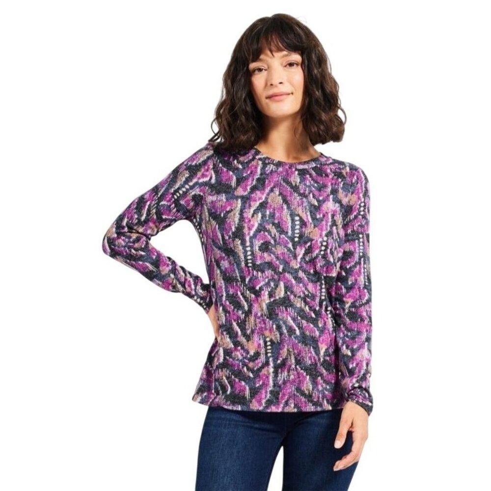 NZT Sweet Dreams Long Sleeve Printed Vines Tee XXL Pink Multi Soft Knit NWT